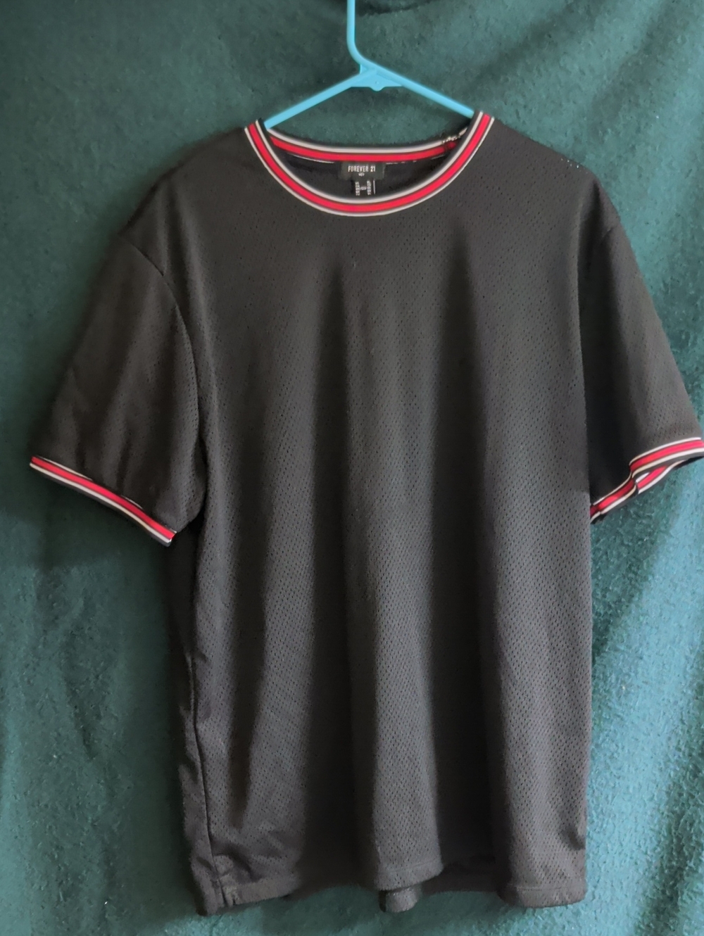 Forever 21 Black Mesh Short-Sleeve Tee with Red & White Trim